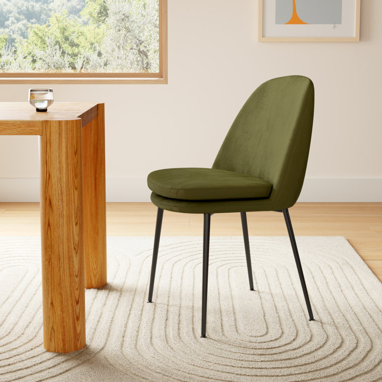 Olive Green Velvet Upholstered Side Chair with Metal Legs