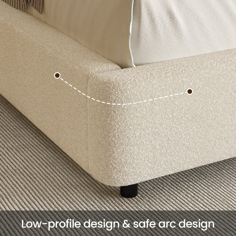 Cream Boucle Upholstered Twin Bed Frame with Headboard