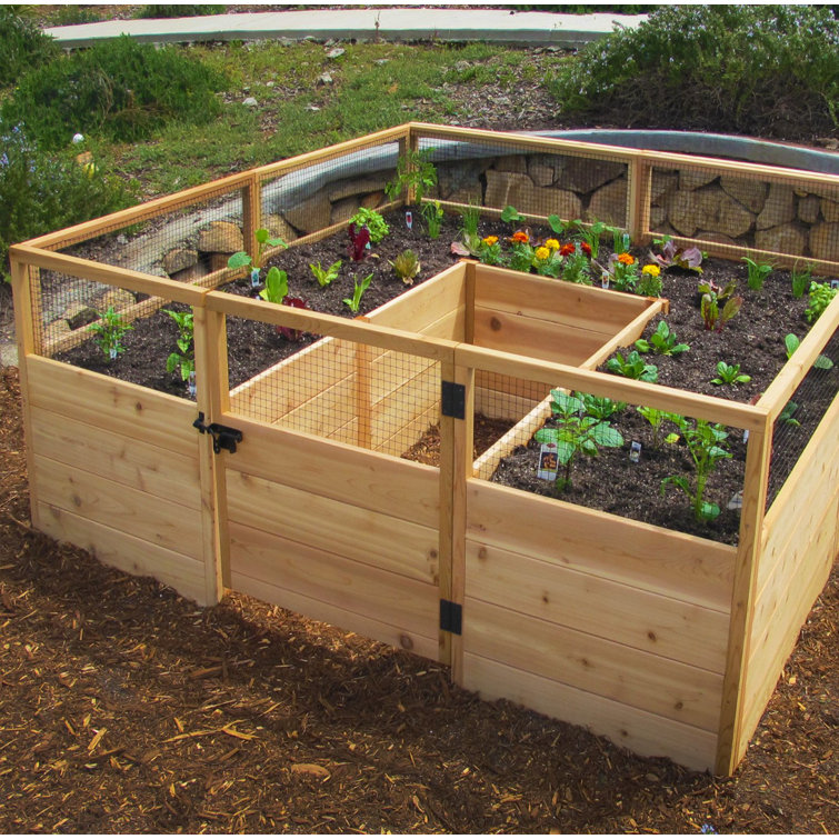 8 ft. x 8 ft. Cedar Raised Garden Bed with Mesh Fencing