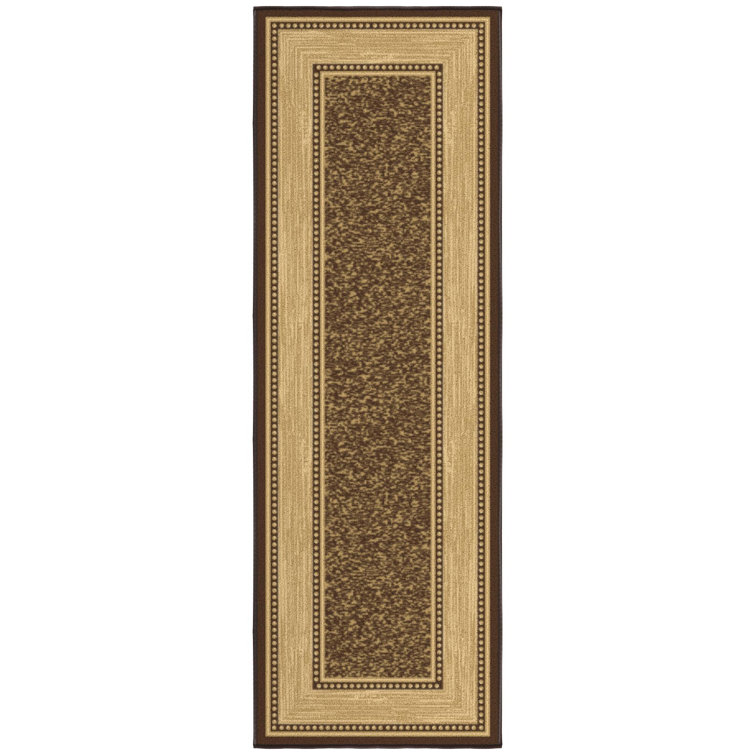 Brown and Beige Synthetic Non-Slip Hallway Runner Rug