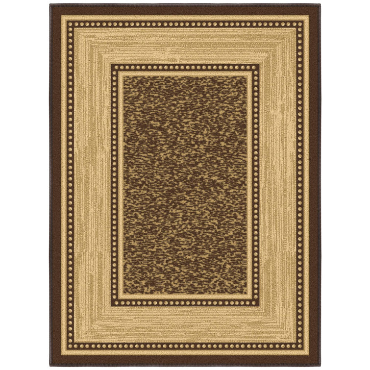Machine Washable Non-Slip Brown and Beige Synthetic Area Rug