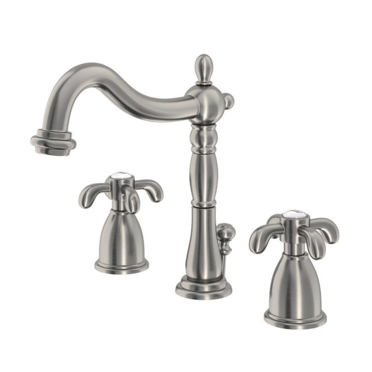 Brushed Nickel Traditional Widespread Bathroom Faucet with Drain