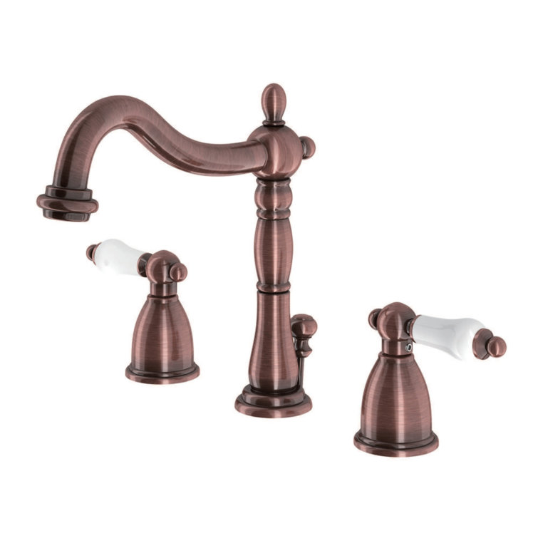 Heritage Antique Copper Widespread Bathroom Faucet with Brass Pop-Up
