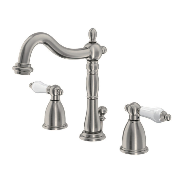 Heritage Brushed Nickel Widespread Lavatory Faucet with Porcelain Lever