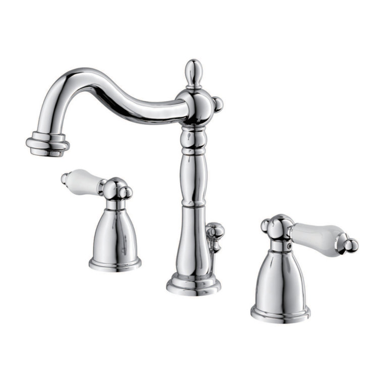 Heritage Polished Chrome Widespread Bathroom Faucet with Porcelain Lever