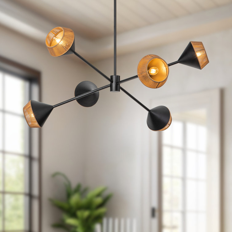 Matte Black and Brown 6-Light Metal Sputnik Chandelier