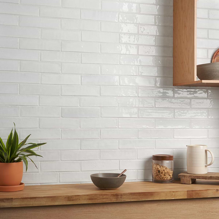 Orion White Glossy Ceramic Subway Wall Tile 2" x 8"