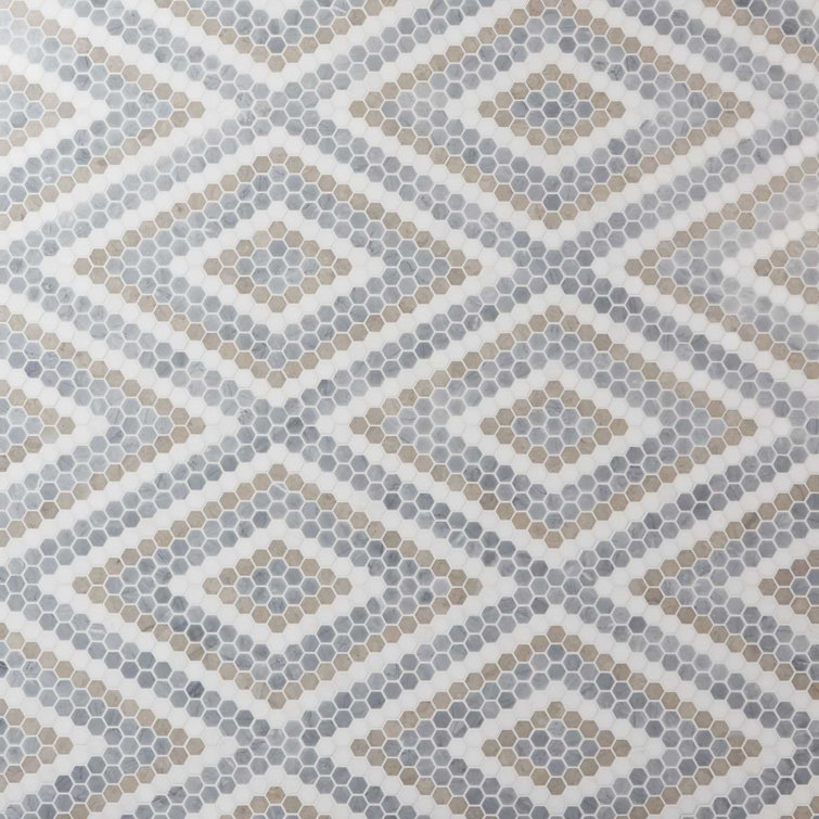 Hyperion Beige and Gray Marble Hexagon Mosaic Tile Sheet