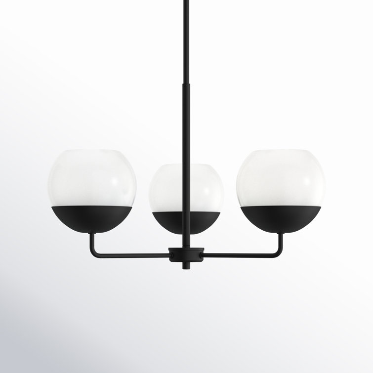 Midnight Black Steel Chandelier with Milk Glass Shades