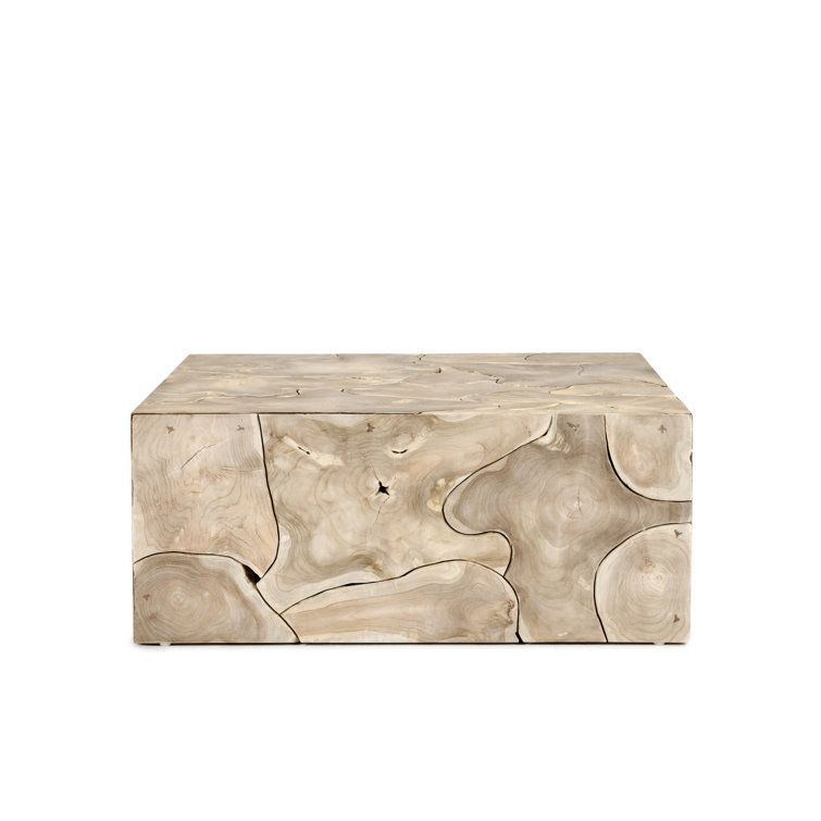 Natural Teak Wood Square Coffee Table with Interlocking Design