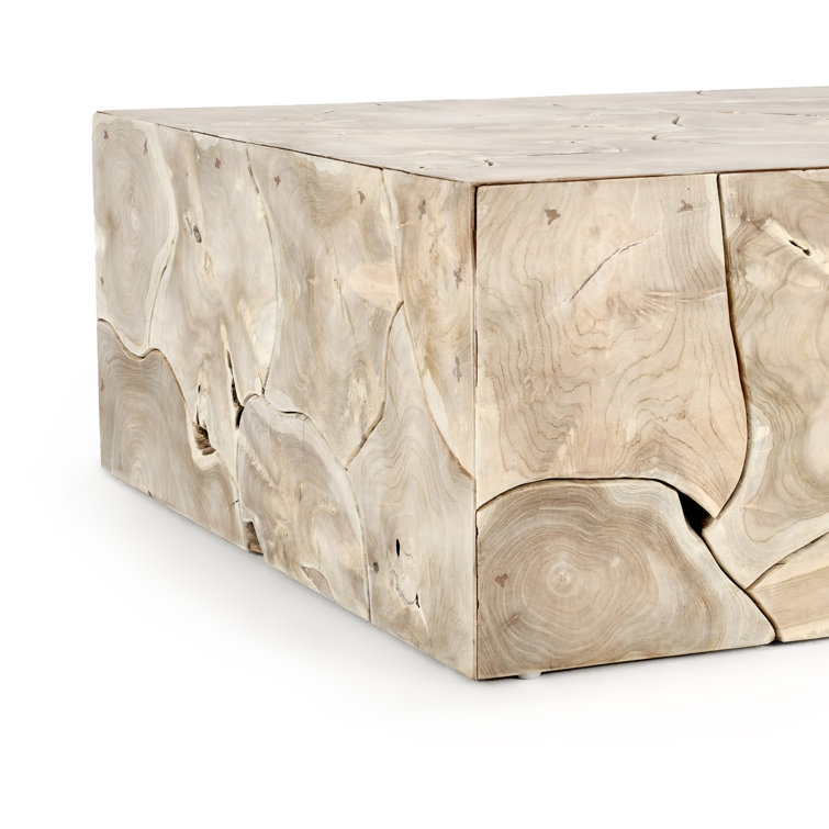 Natural Teak Wood Square Coffee Table with Interlocking Design