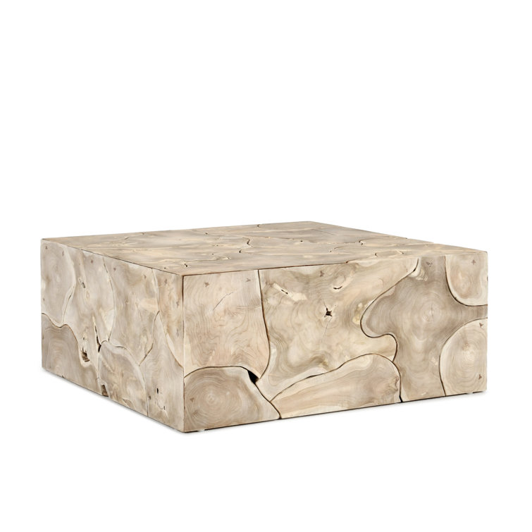 Natural Teak Wood Square Coffee Table with Interlocking Design