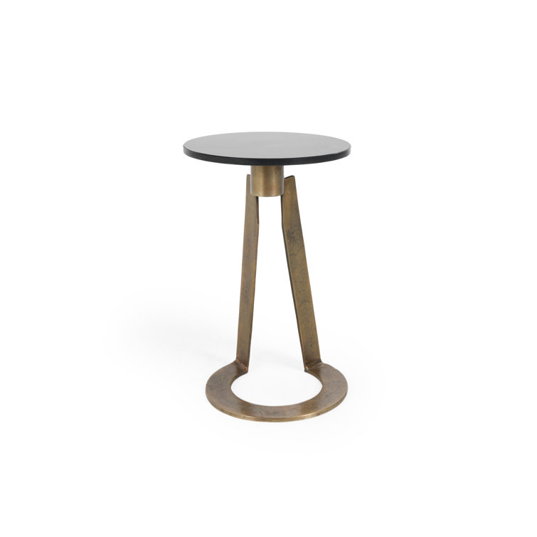 Black Marble Round Accent Table with Brass Base