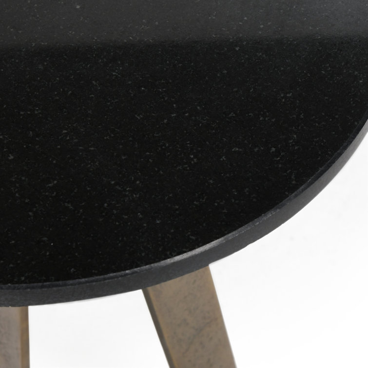 Black Marble Round Accent Table with Brass Base