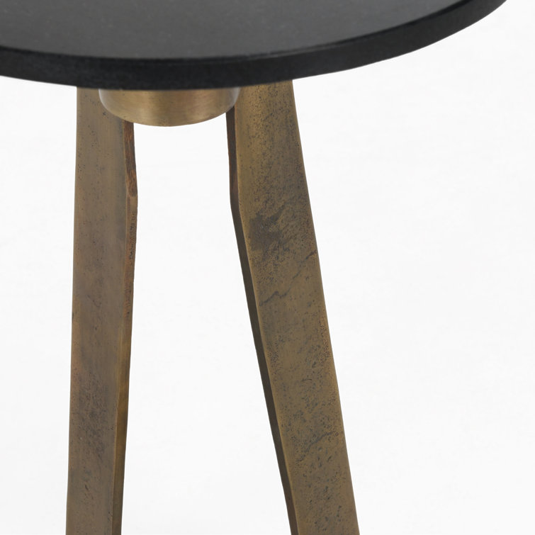 Black Marble Round Accent Table with Brass Base