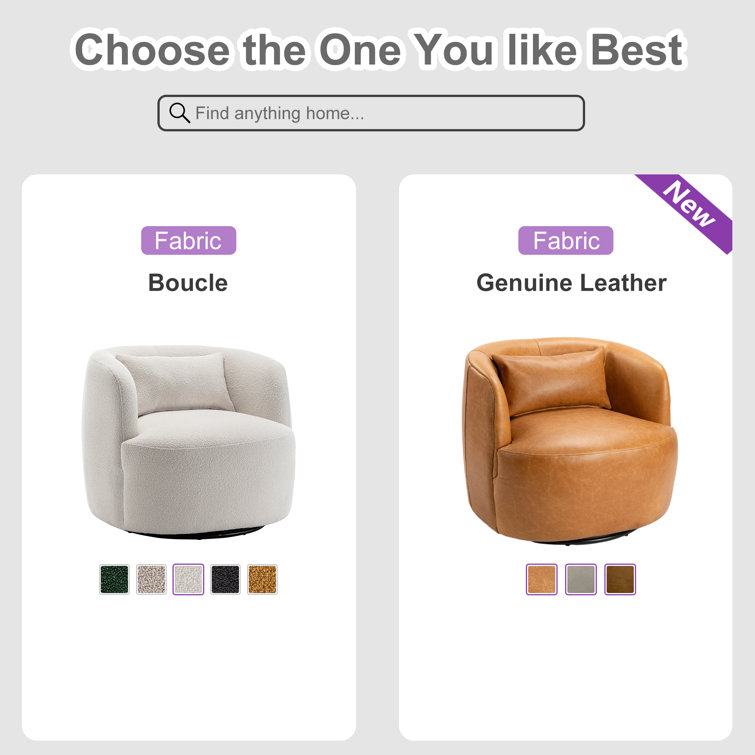 Taupe Boucle Swivel Barrel Accent Chair with Wood Frame