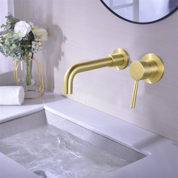 Brushed Gold Wall Mount Single Handle Bathroom Faucet