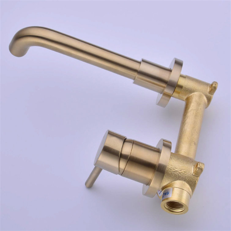 Brushed Gold Wall Mount Single Handle Bathroom Faucet