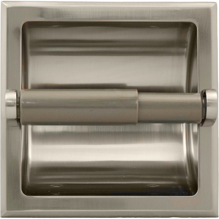 Satin Nickel Recessed Toilet Paper Holder with Spring-Loaded Tube
