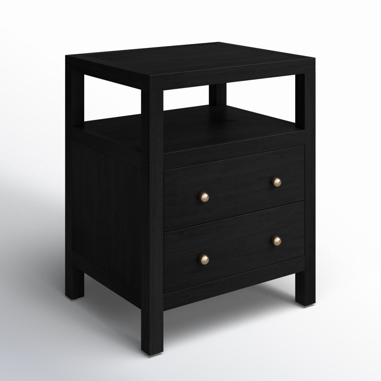Antique Coffee 2-Drawer Wide Nightstand with Open Shelf