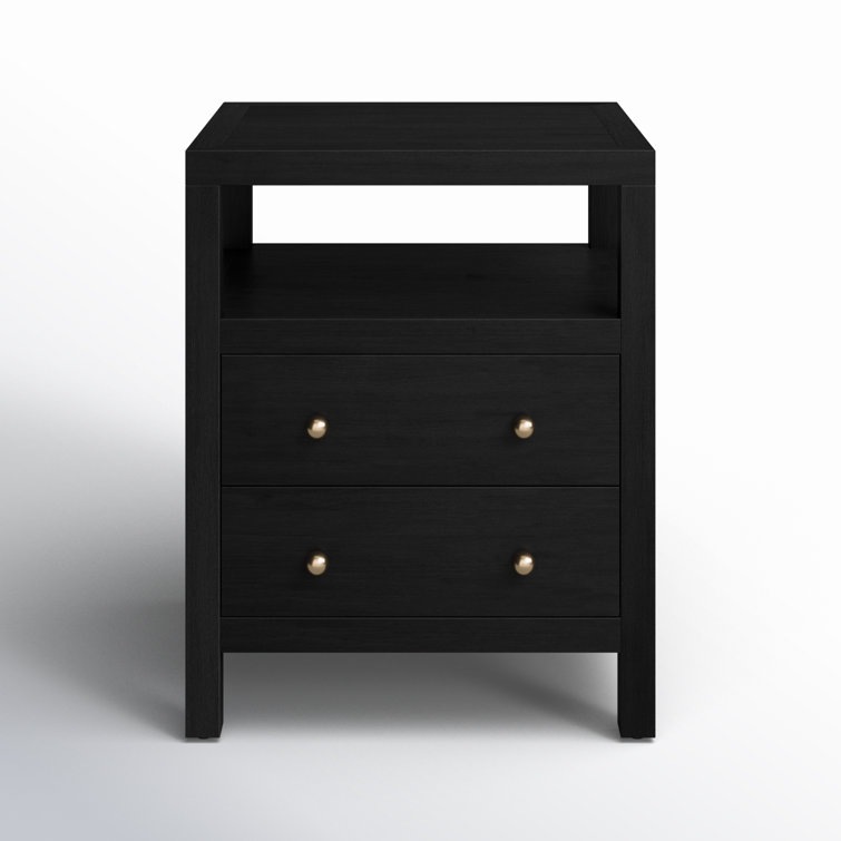 Antique Coffee 2-Drawer Wide Nightstand with Open Shelf