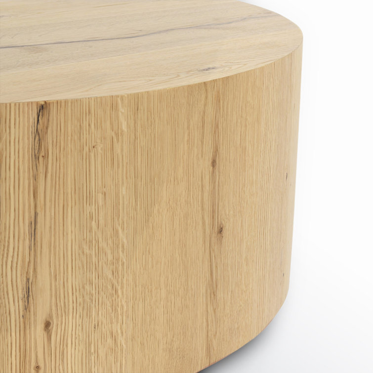 Natural Round Wood Grain Coffee Table with Wheels