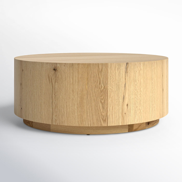 Natural Round Wood Grain Coffee Table with Wheels