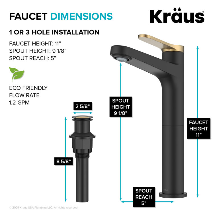 Spot-Free Brushed Brass and Matte Black Vessel Sink Faucet