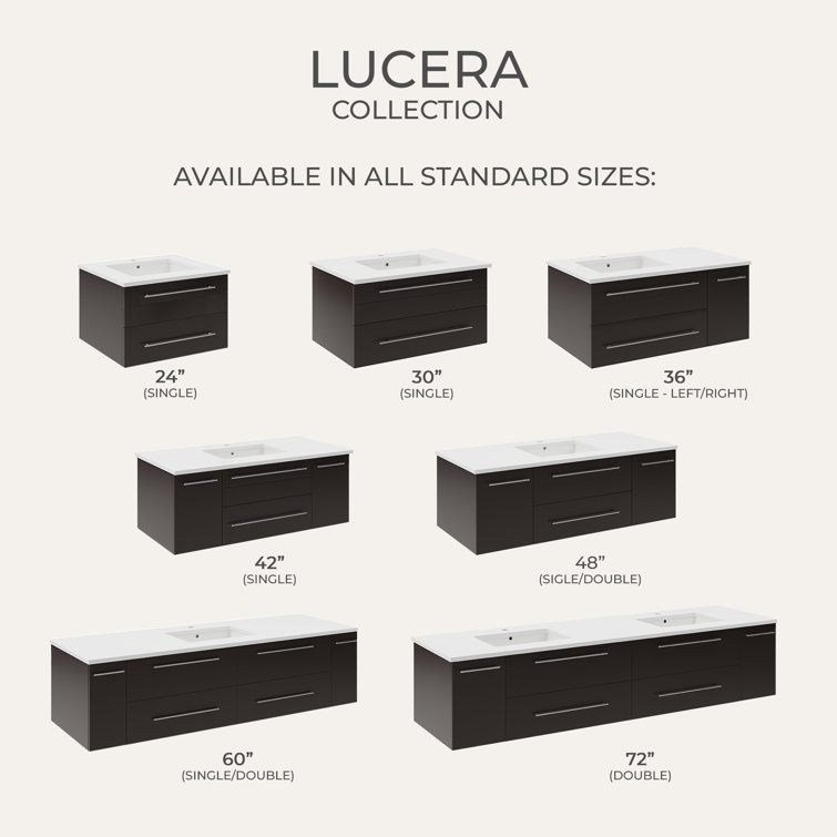 Gray Solid Wood and MDF Wall Mount Vanity with Quartz Stone Top
