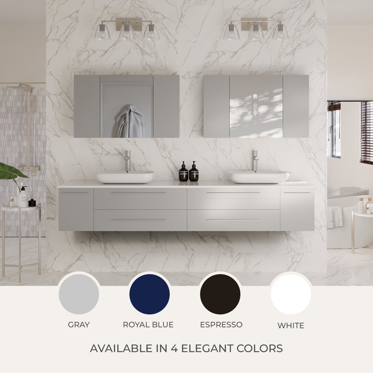 Gray Solid Wood and MDF Wall Mount Vanity with Quartz Stone Top