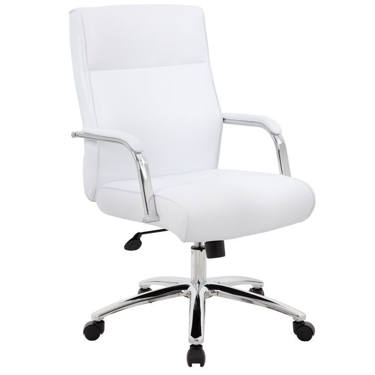 White Leather Executive Swivel Office Chair with Chrome Base