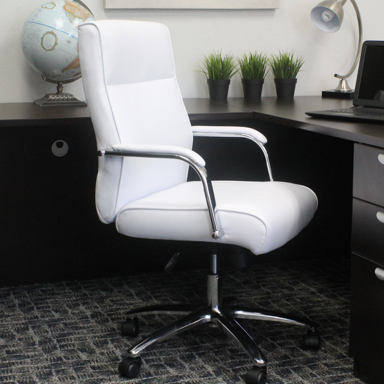 White Leather Executive Swivel Office Chair with Chrome Base