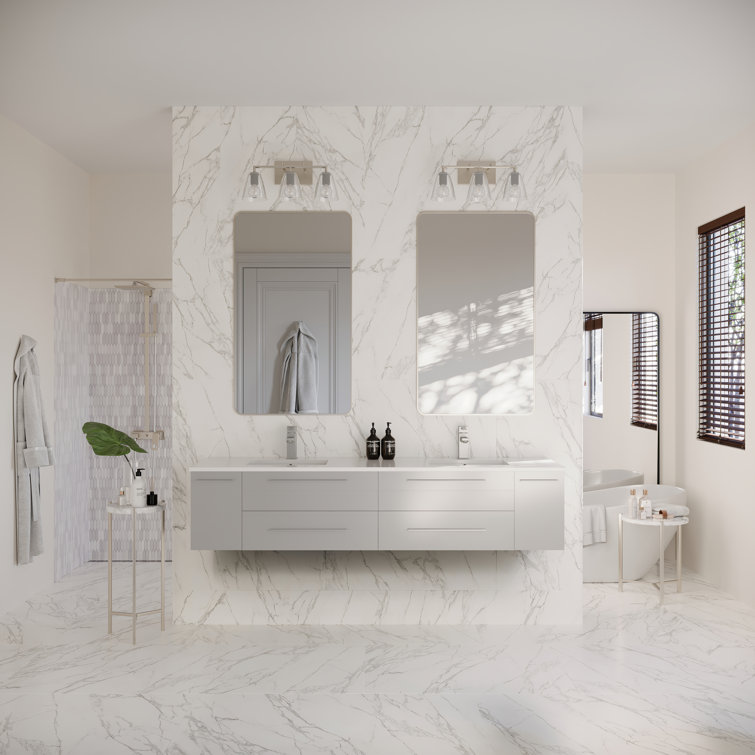 Lucera 72" Gray Quartz Stone Double Sink Wall Mount Vanity