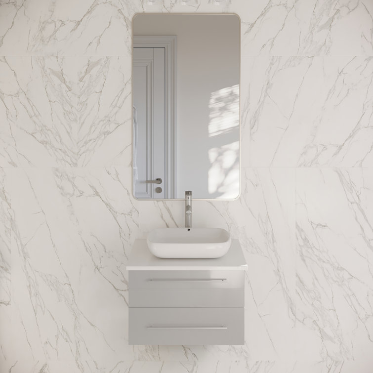 Lucera 24" Gray Quartz Stone Wall Mount Vanity with Vessel Sink