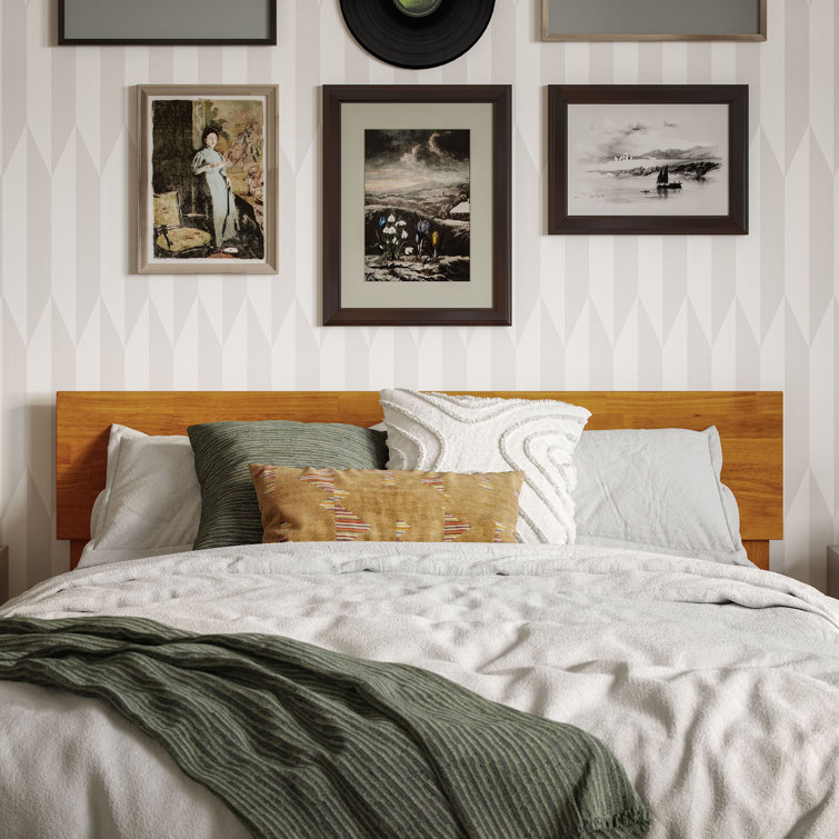 Light Toffee Full Solid Wood Low Profile Platform Bed with Adjustable Headboard