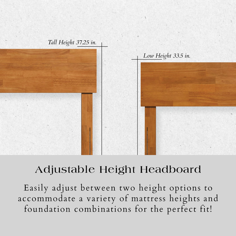 Light Toffee Full Solid Wood Low Profile Platform Bed with Adjustable Headboard