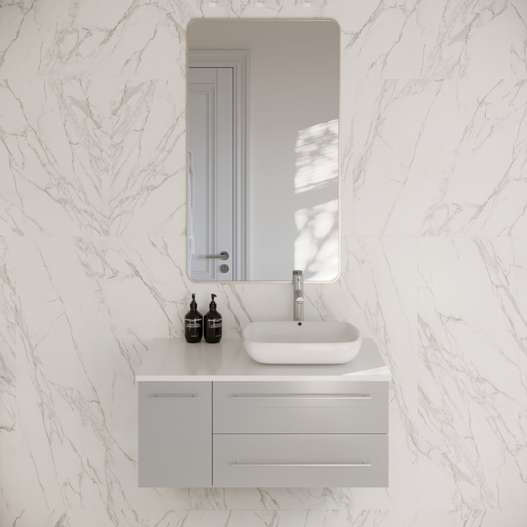 Gray 36" Wall-Mount Bathroom Vanity with Quartz Top