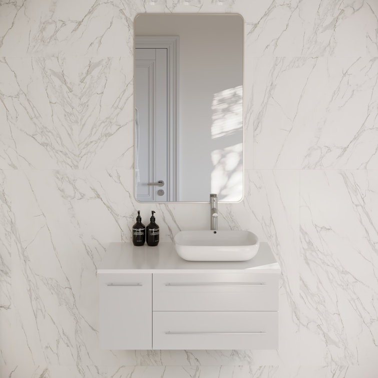 Lucera 36" White Wall Mounted Single Vessel Sink Vanity