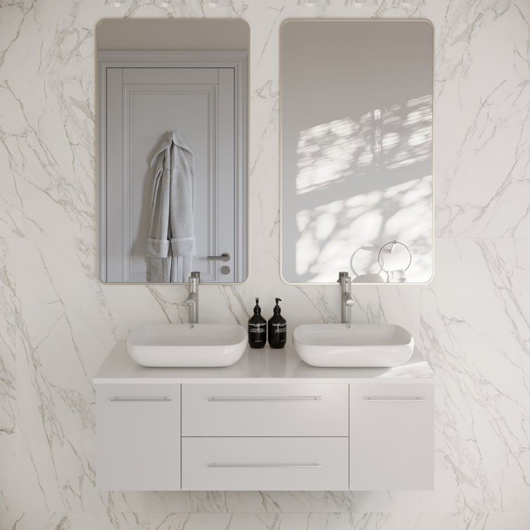 Lucera 48" White Wall-Mount Double Vessel Sink Vanity Base