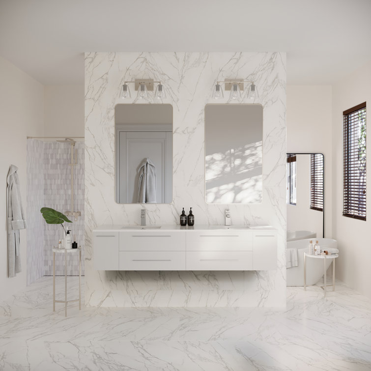 72" White Modern Wall-Mount Double Vanity with Quartz Top