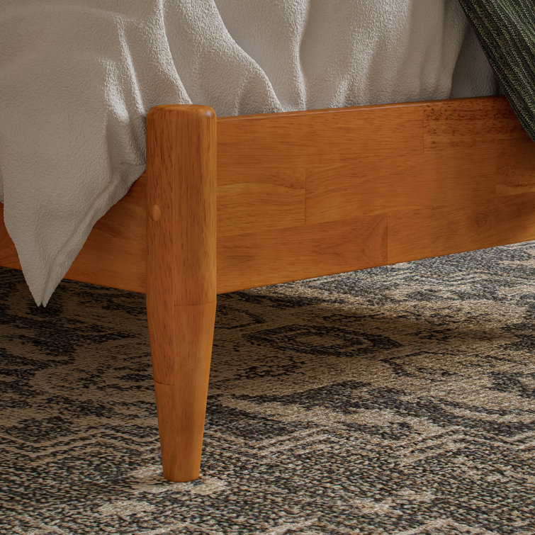Light Toffee Full Solid Wood Low Profile Platform Bed with Adjustable Headboard