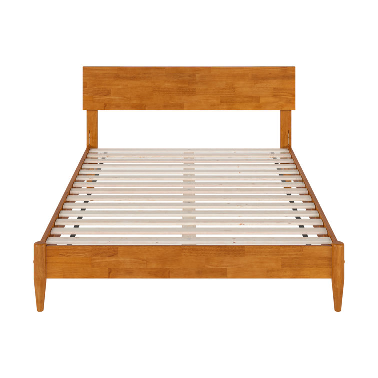 Light Toffee Full Solid Wood Low Profile Platform Bed with Adjustable Headboard