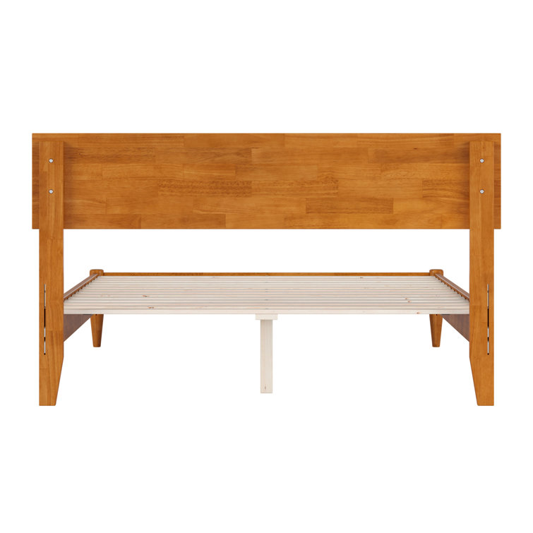 Light Toffee Full Solid Wood Low Profile Platform Bed with Adjustable Headboard