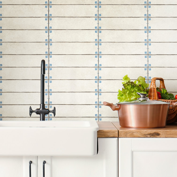 White and Blue Ceramic Wall Tile with Crackle Finish