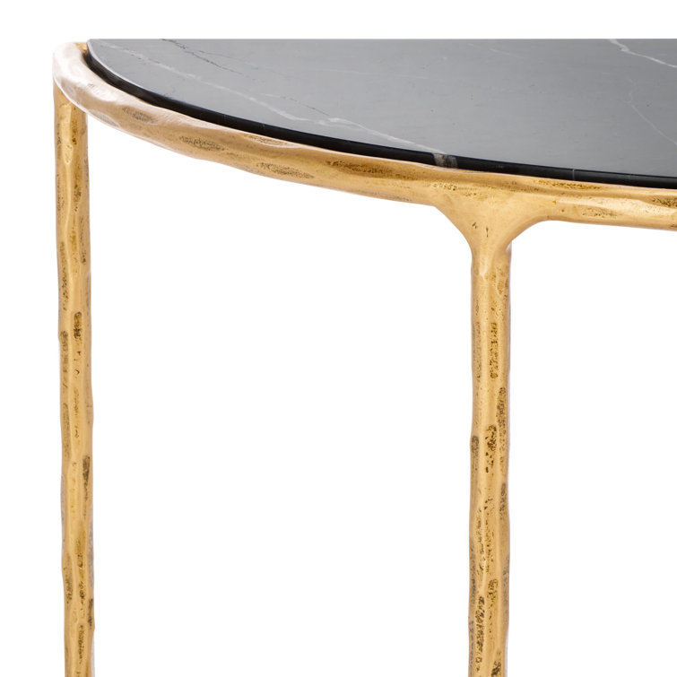 Aristocratic Brass Demilune Console Table with Sleek Glass Top