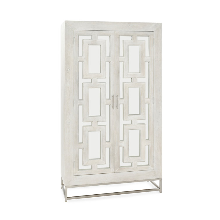 Adina Tall White Mango Wood Cabinet with Mirrored Doors