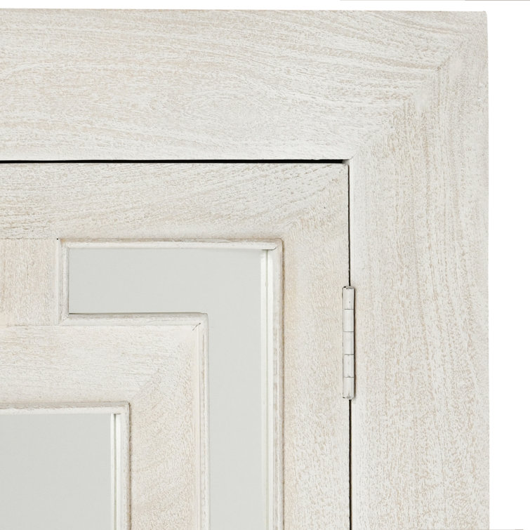 Adina Tall White Mango Wood Cabinet with Mirrored Doors