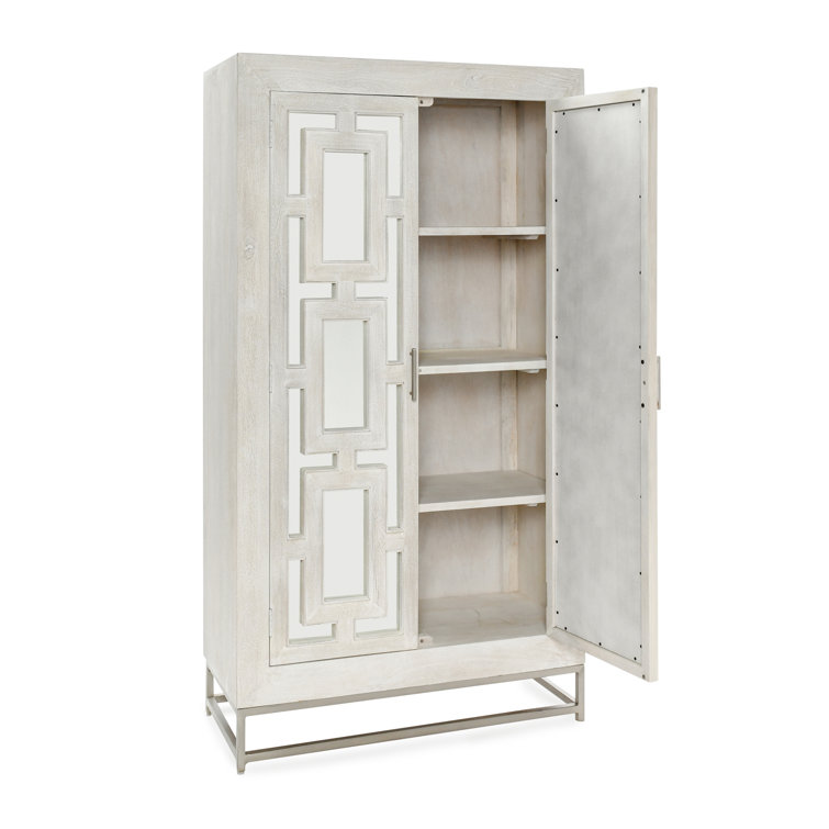 Adina Tall White Mango Wood Cabinet with Mirrored Doors