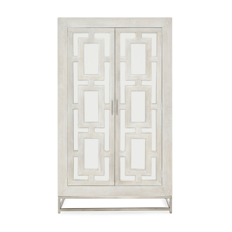 Adina Tall White Mango Wood Cabinet with Mirrored Doors