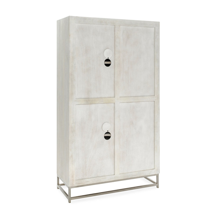 Adina Tall White Mango Wood Cabinet with Mirrored Doors